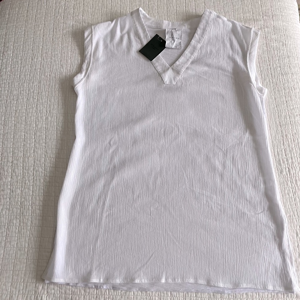 NWT Maude Anthropologie white cotton mixed texture vneck top